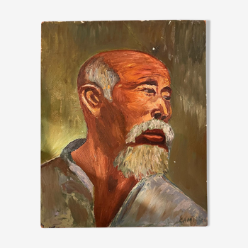 Portrait ancien, tête homme asiatique