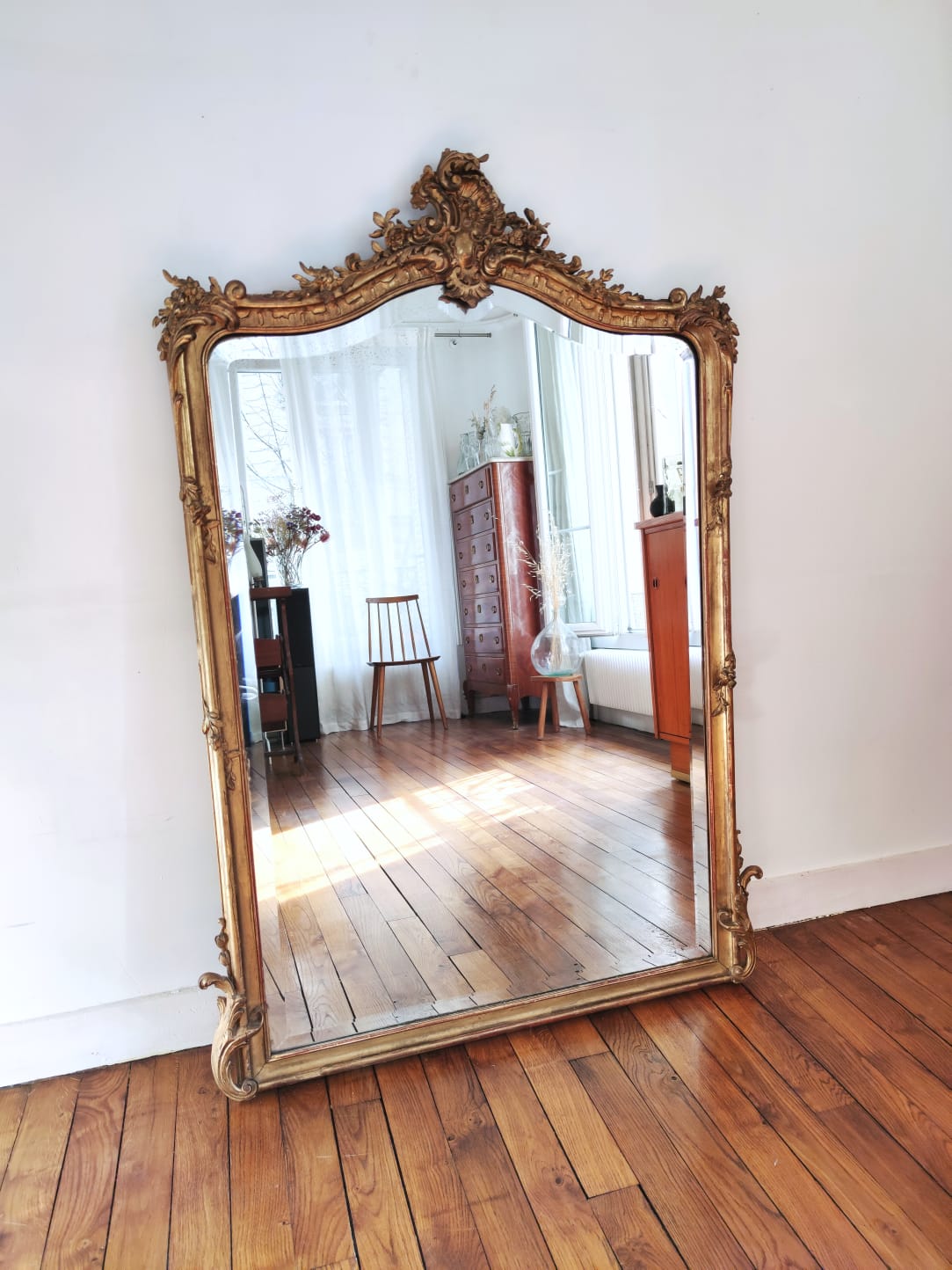 Large gilded mirror louis XV rockery  142x99cm