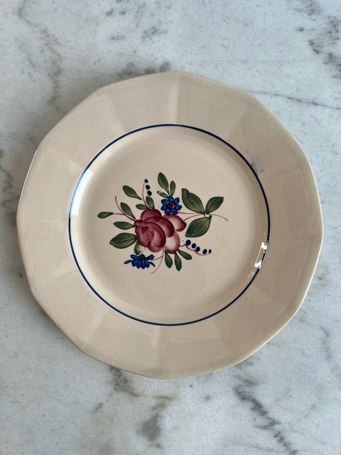 Set of 3 hand-painted flat plates from Sarreguemines