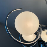 Art Deco chandelier with 6 lights in opaline glass and chrome metal.