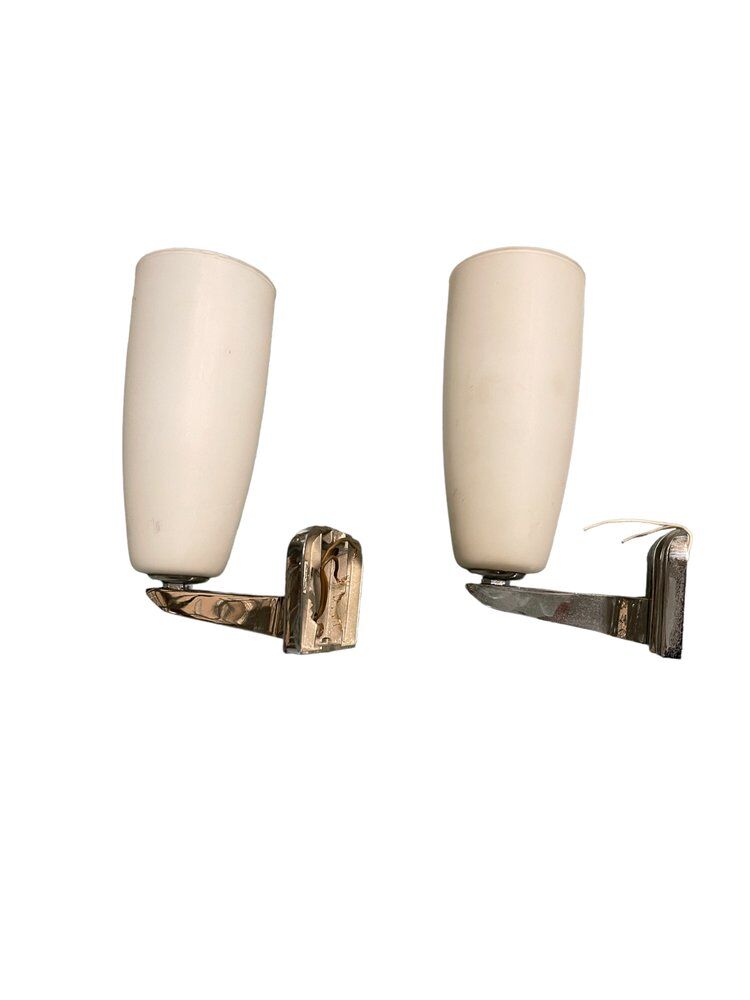 Chrome & opaline glass sconces, 1970