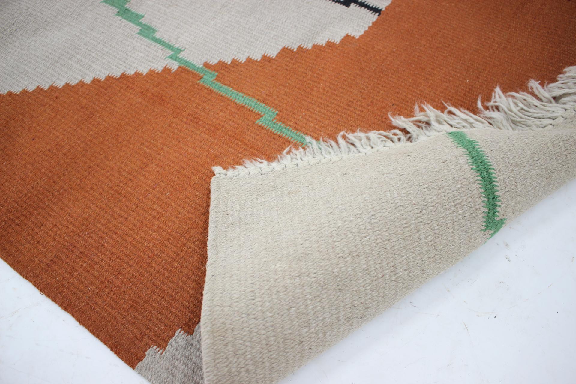 Geometric Kilim Rug with Small Box Design in the Style of Antonin Kybal, 1950s