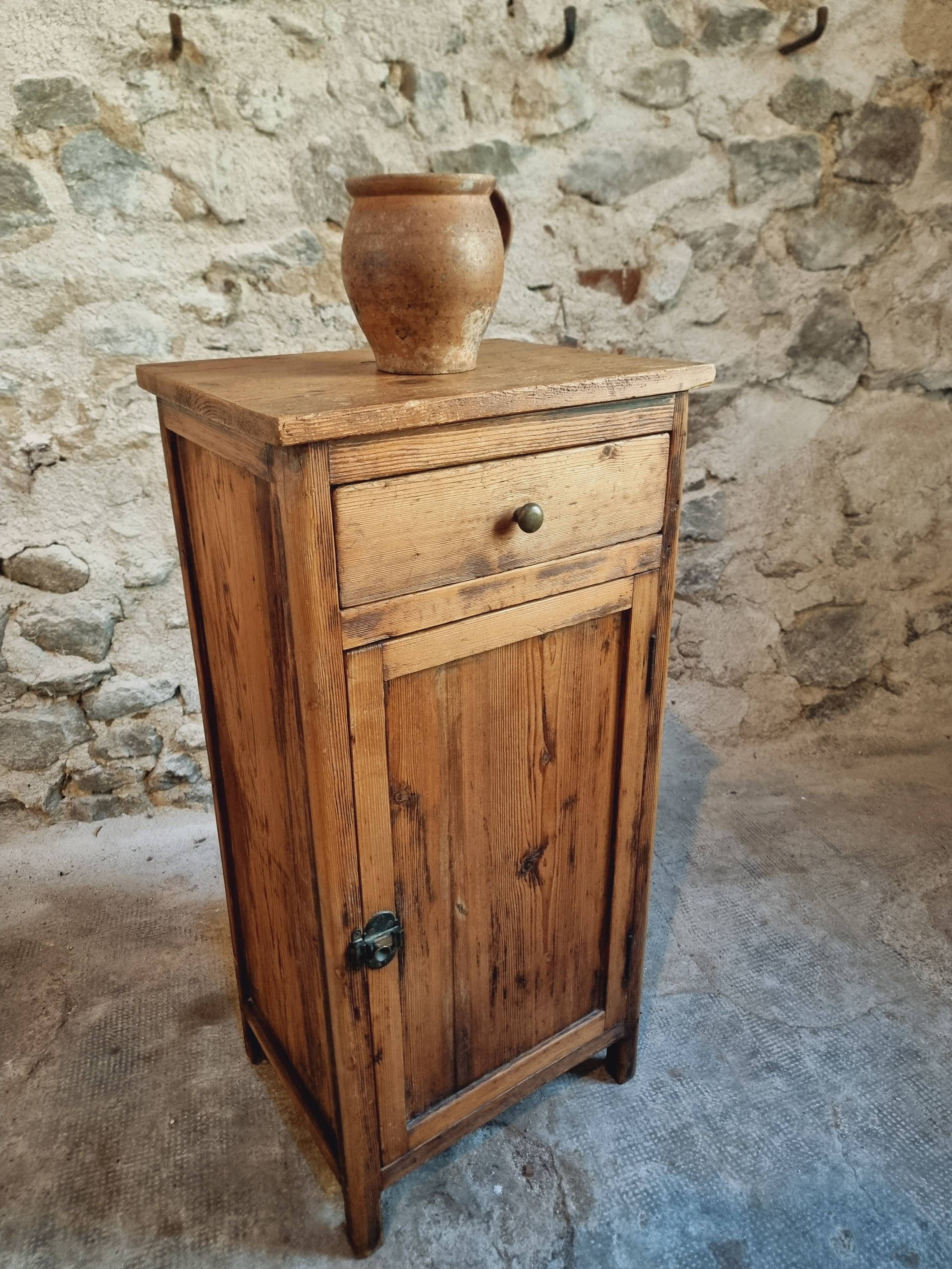 Small vintage pine storage cabinet – Antique French workshop furniture