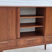 1960s, Danish chest of drawers, teak wood, mirror inside, sliding doors.