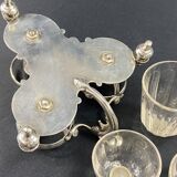 19th century silver metal and crystal mustard salt cellar holder with Louis XV shell decor