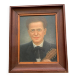 PORTRAIT OF A MAN AND HIS GUITAR OIL PAINTING 1940S