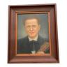 PORTRAIT OF A MAN AND HIS GUITAR OIL PAINTING 1940S