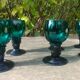 Six Roemer glasses in green blown crystal with "pastilles" decoration