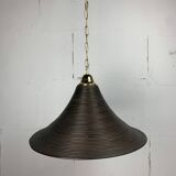 Pencil Reed, Rattan, Bamboo and Brass Pendant Hanging Lamp, Italy, 1970s
