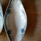 2 anciens raviers art déco en faience bleue et blanche U&C sarreguemines "Germaine"