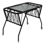 1970s, Scandinavian side table, original condition, glass, wood, metal, plastic rope.