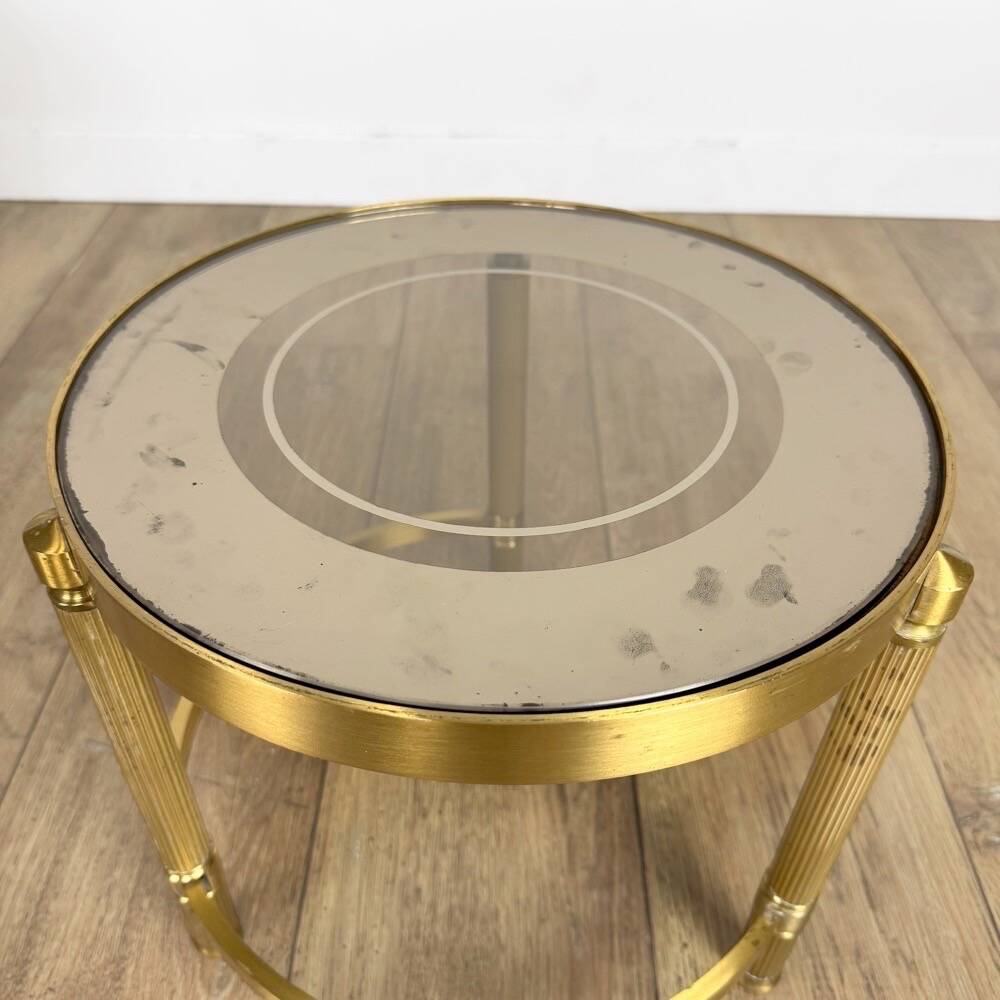Tables gigognes rondes bronze doré verre fumé vintages