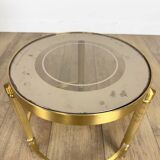 Vintage round nesting tables in gilded bronze with smoked glass