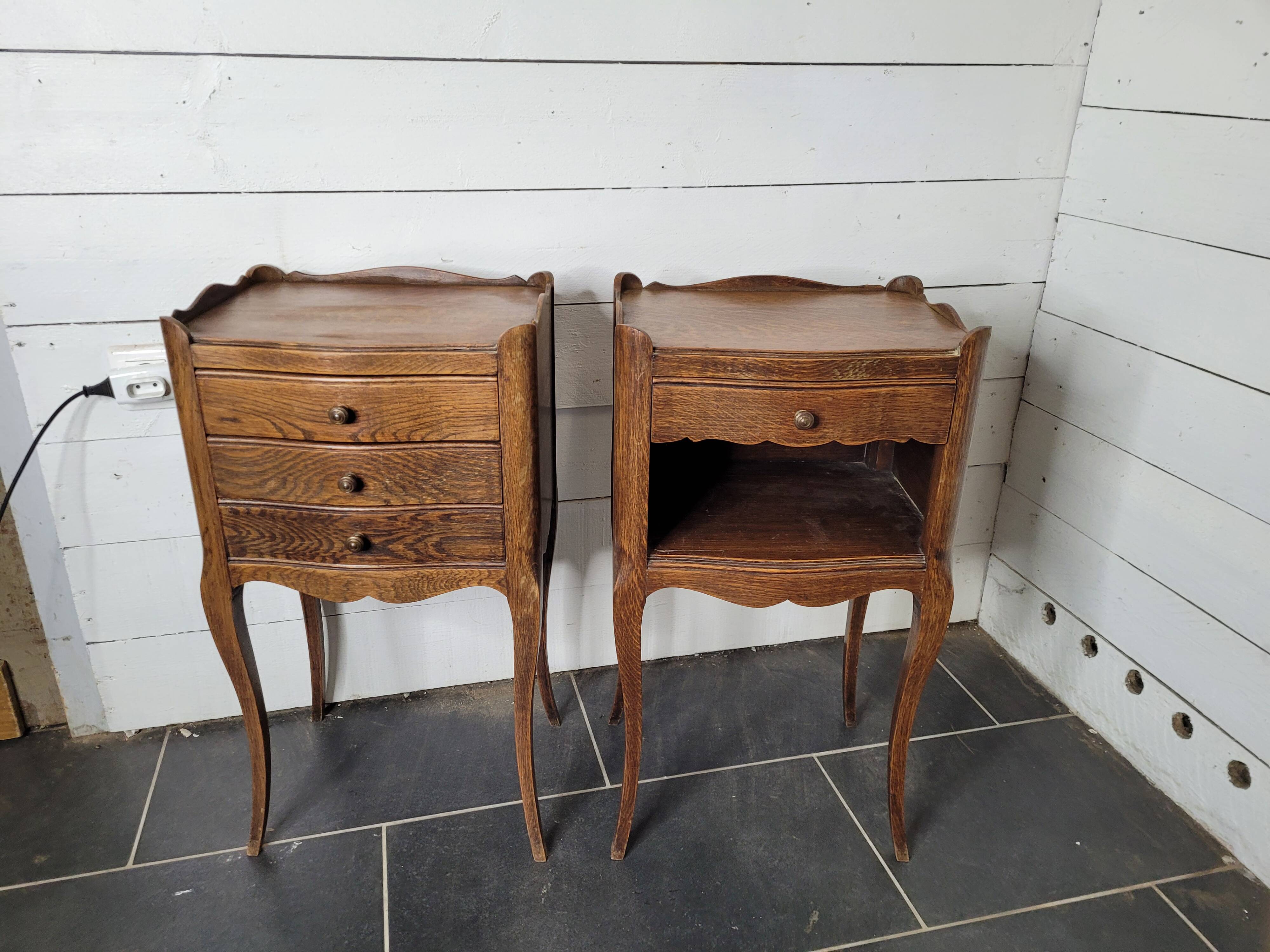Pair of Louis XV style oak bedside tables