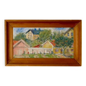 Original Swedish Mid-Century Oil On Canvas Painting" Summer Idyll "  --Vintage & Framed