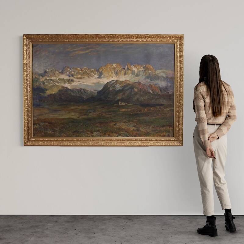 Antique Italian signed mountain landscape painting from 19th century