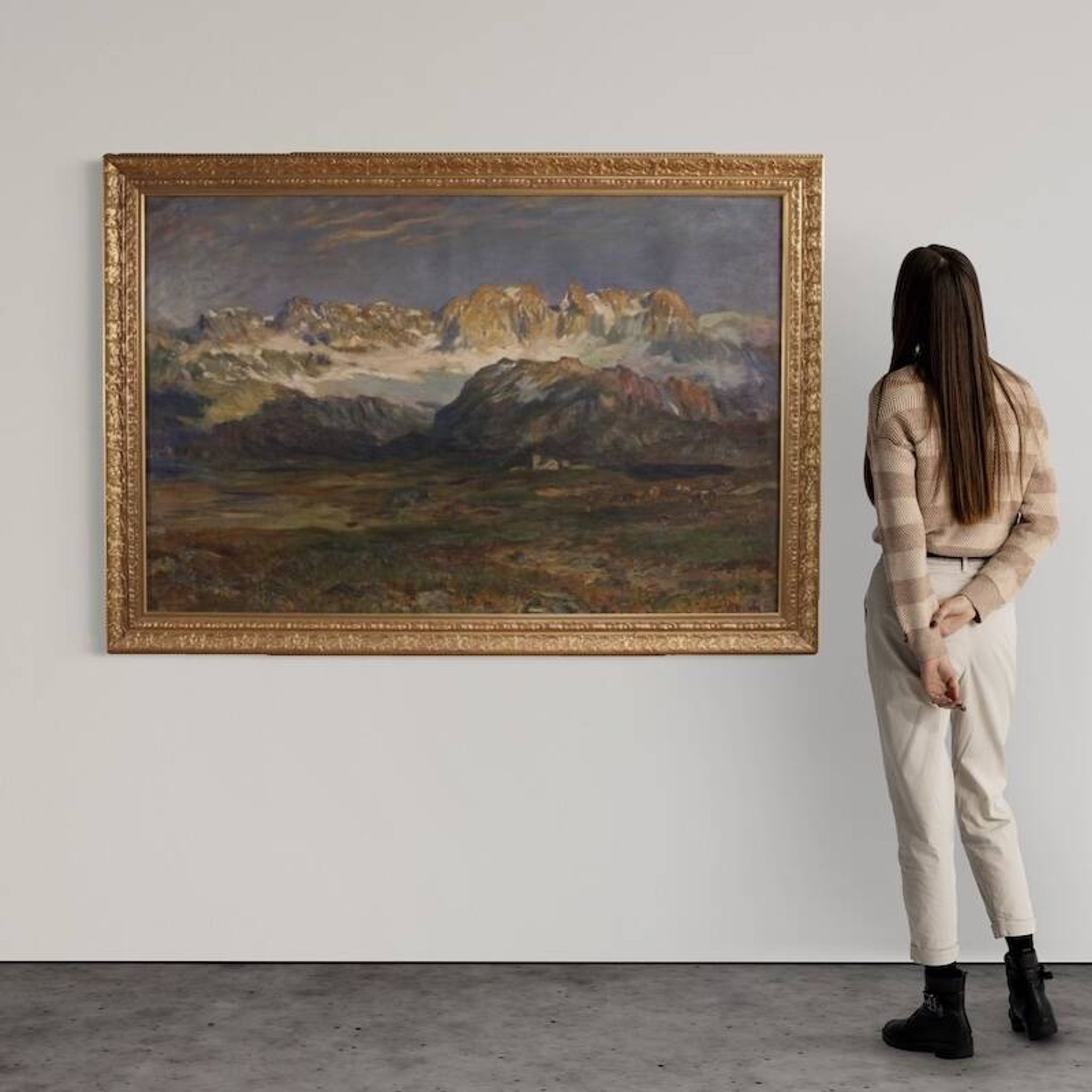 Antique Italian signed mountain landscape painting from 19th century