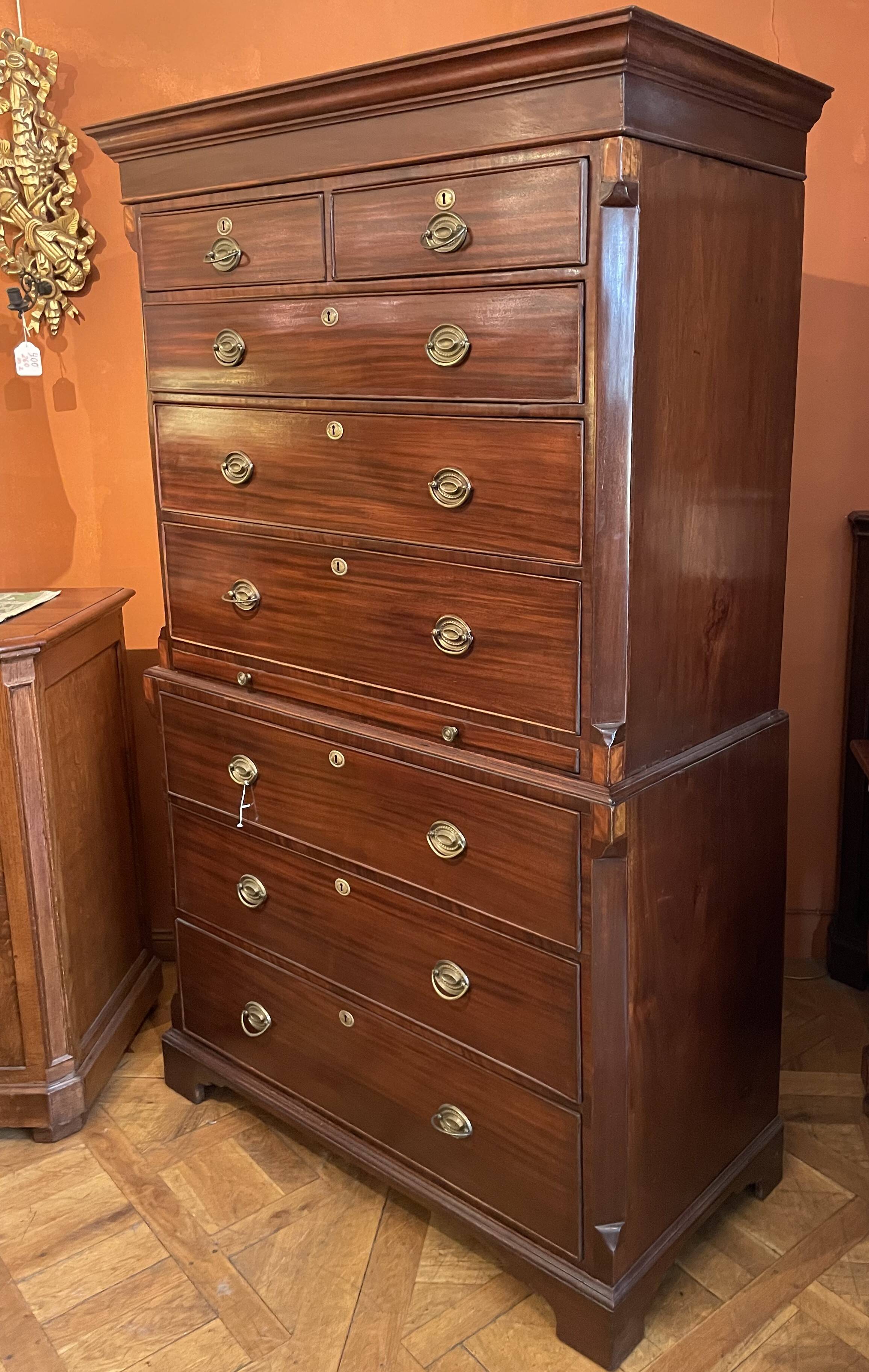 tallboy chest on chest in mahogany - 18th century