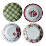 4 flat plates mismatched green and red