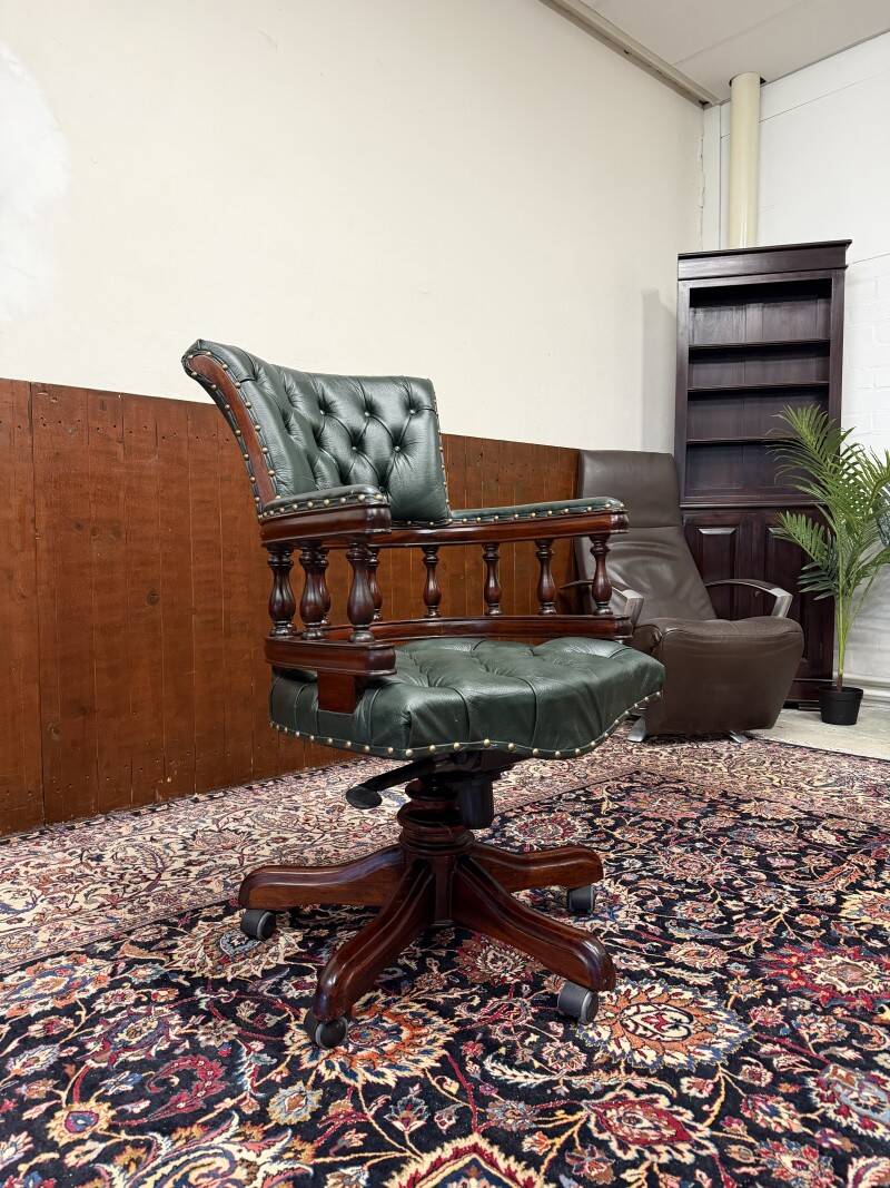 English Chesterfield Desk Chair Green