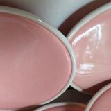 Six old pink earthenware dessert plates