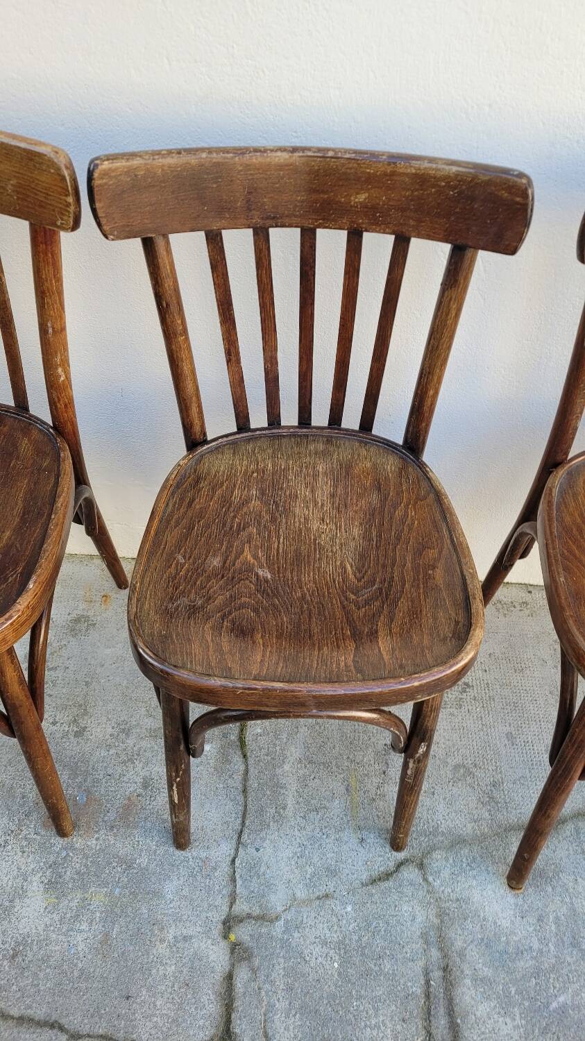 Set of 4 vintage Baumann style bistro restaurant chairs 1950s