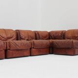 Vintage Seven Salotti modular sofa in cognac leather, Italy 1970s