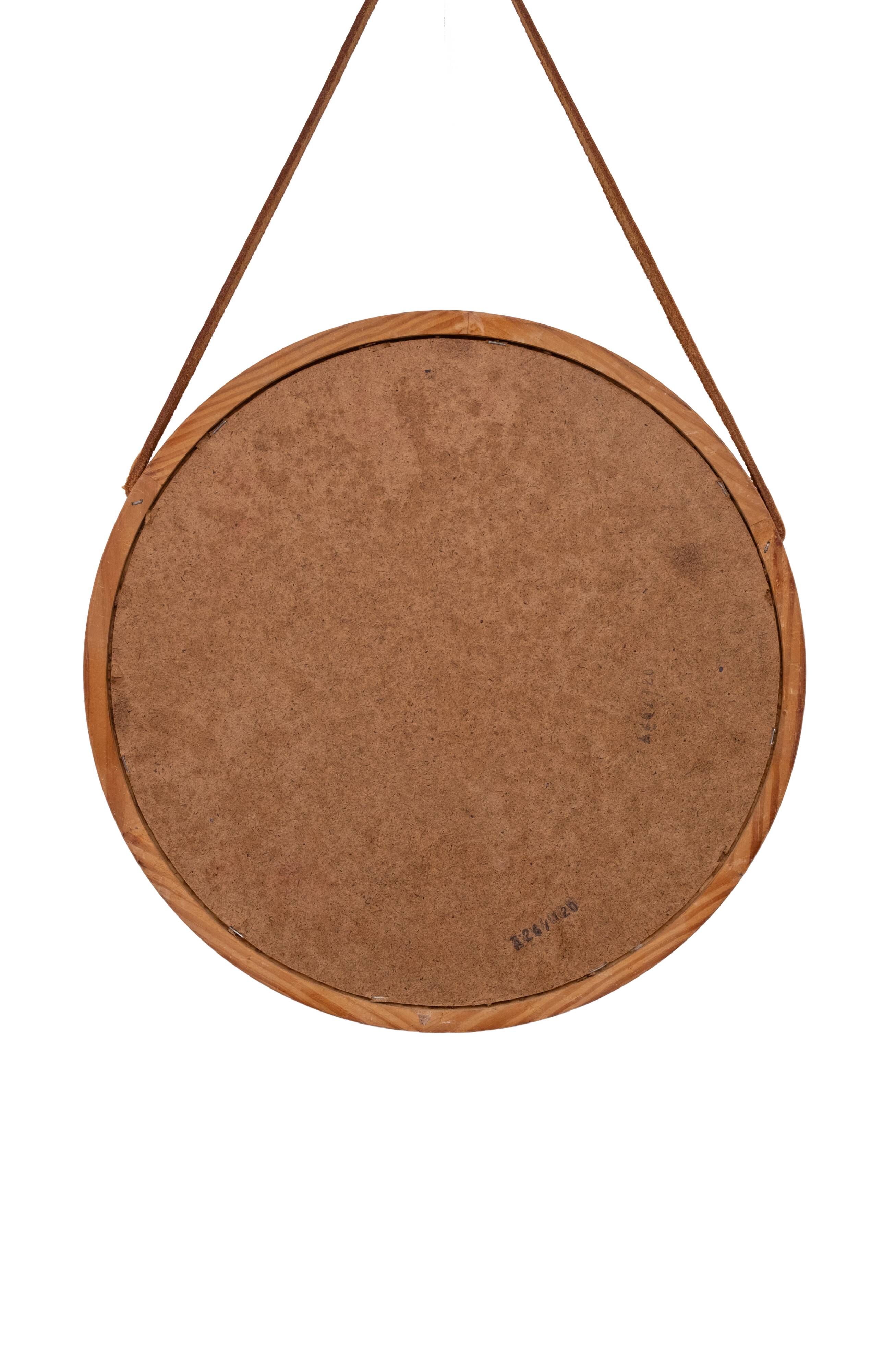 Uno & Östen Kristiansson Solid Pine round Wall Mirror Sweden 1960s