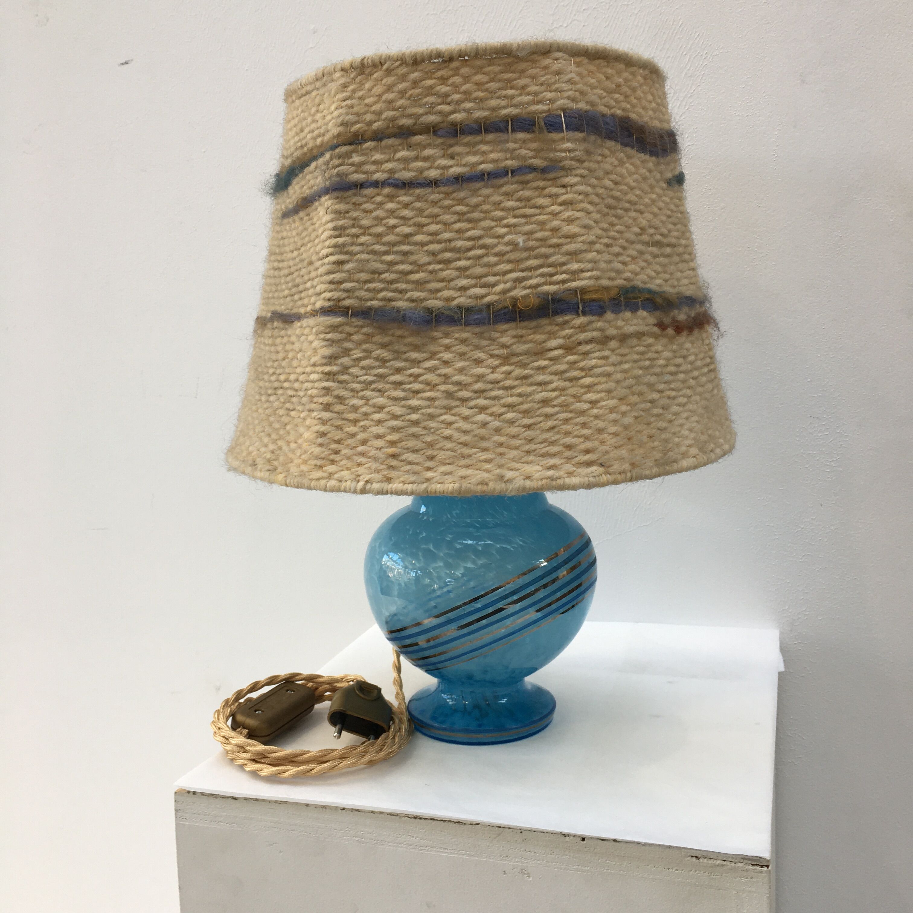 Art Deco table lamp in blue Clichy glass