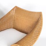 Pair of wooden and wicker armchairs