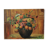 Tableau ancien huile sur toile bouquet de fleurs