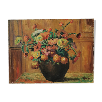 Ancient oil painting on canvas bouquet of flowers