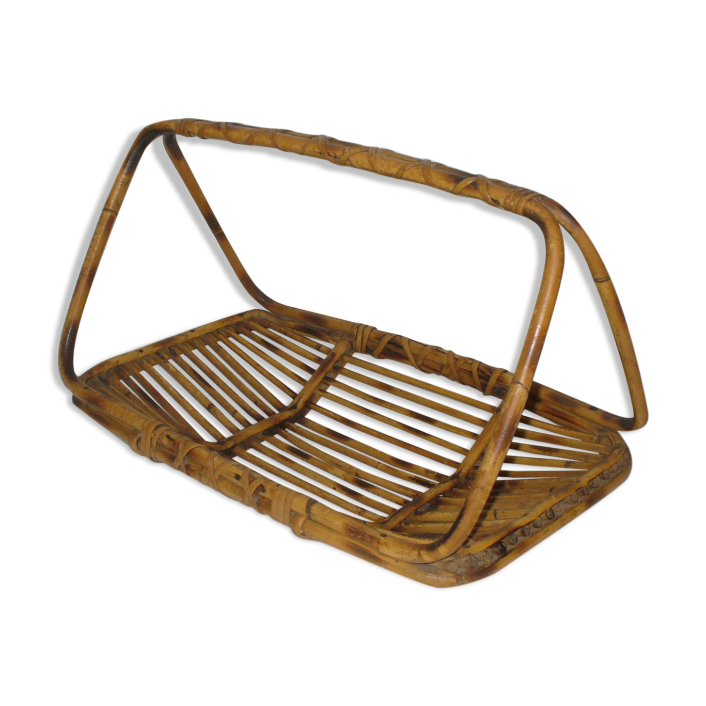 Fruit basket with handle - rattan - bamboo from the 50s