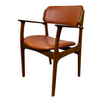 Vintage Scandinavian armchair by Erik Buch for OD Møbler, in rosewood and cognac leather, 1960s