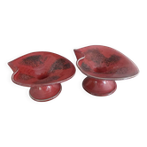 Pair of speckled red and black glazed stoneware ceramics – Signature