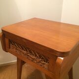 Vintage bedside table wood and rattan