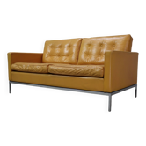 Canapé deux places Florence Knoll en cuir jaune moutarde, 1970