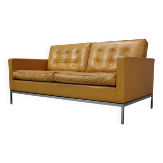 Canapé deux places Florence Knoll en cuir jaune moutarde, 1970