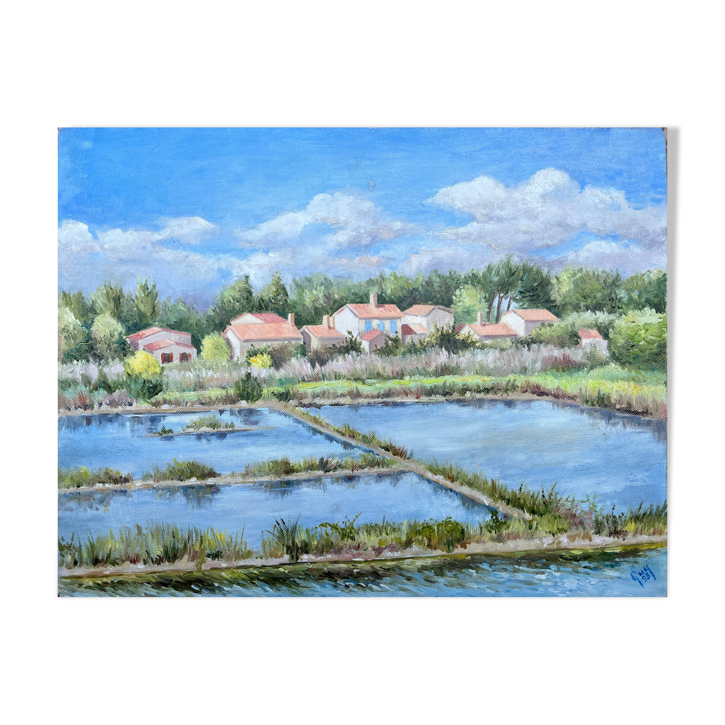 HST painting "Landscape of salt marshes" Ile de Ré (?) signed 1993