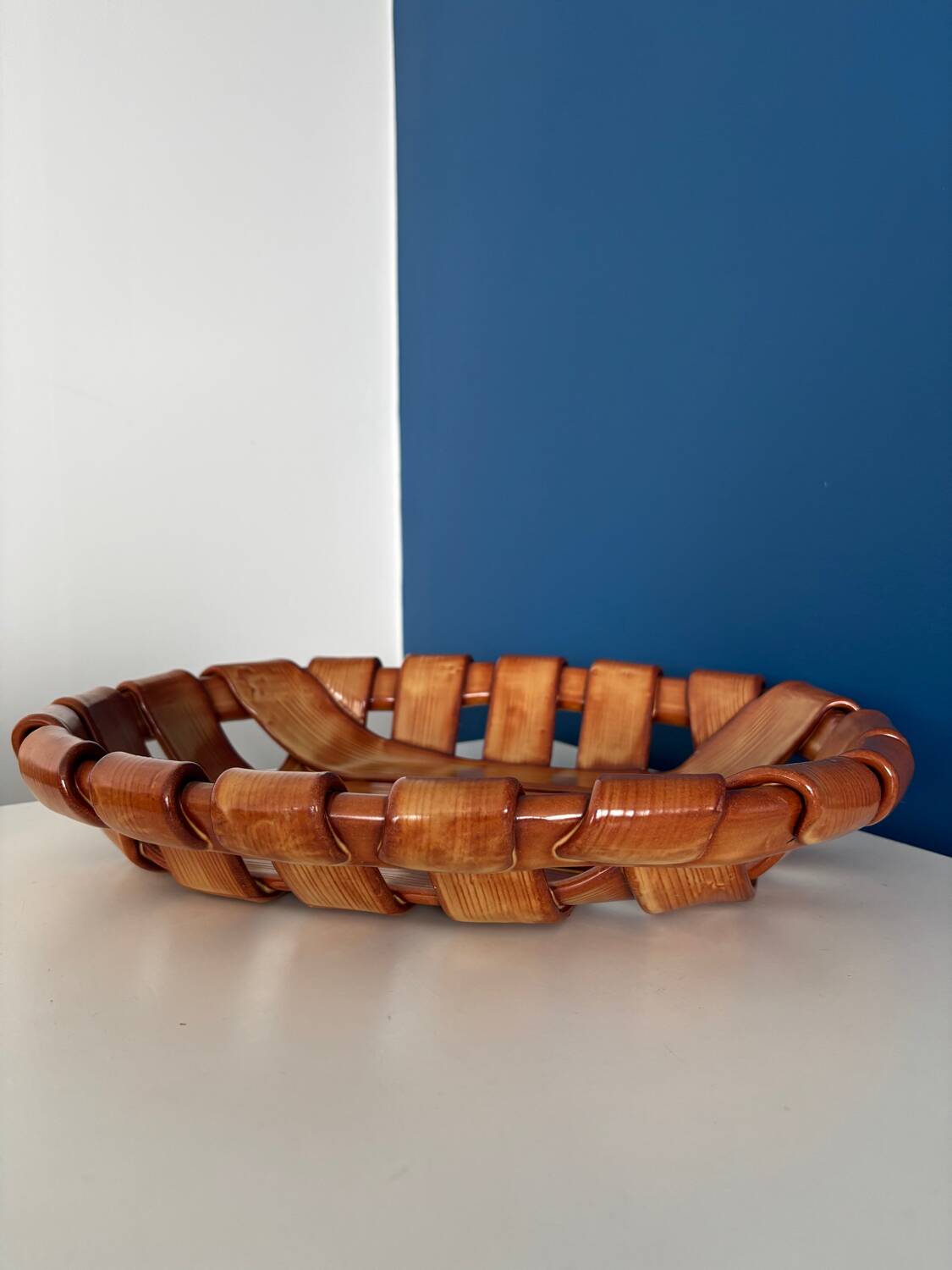 Italian woven ceramic fruit bowl, 1960