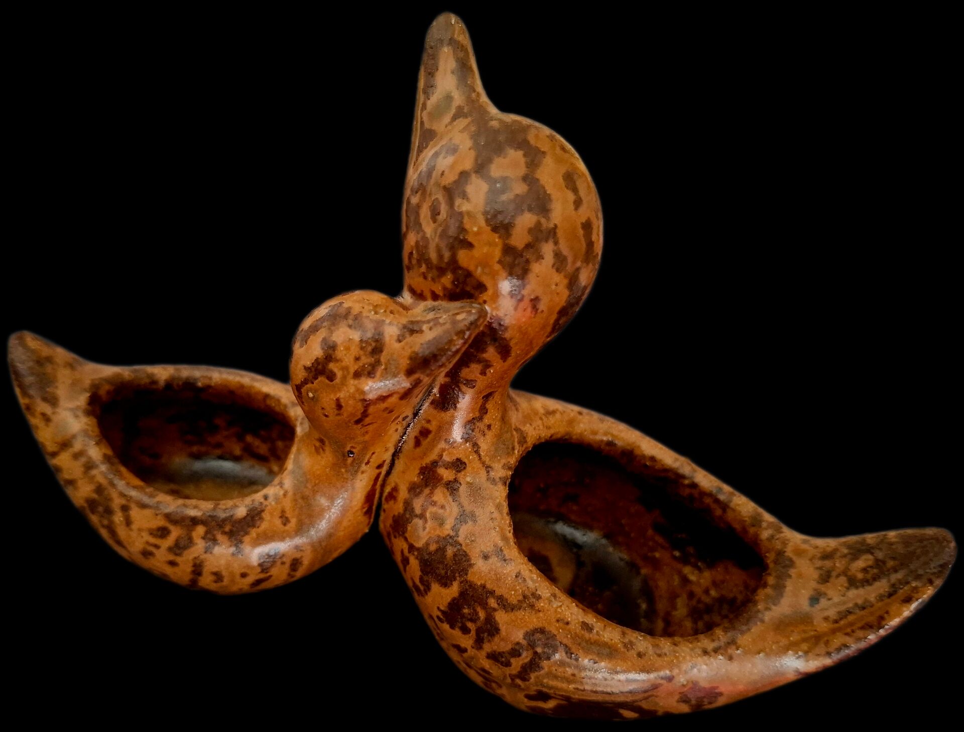 Brown ceramic saleron André Bodin duck and duckling (20th century)