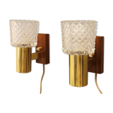 Two smaller wall lamps, made of crystal, rosewood hanging with brass colored details