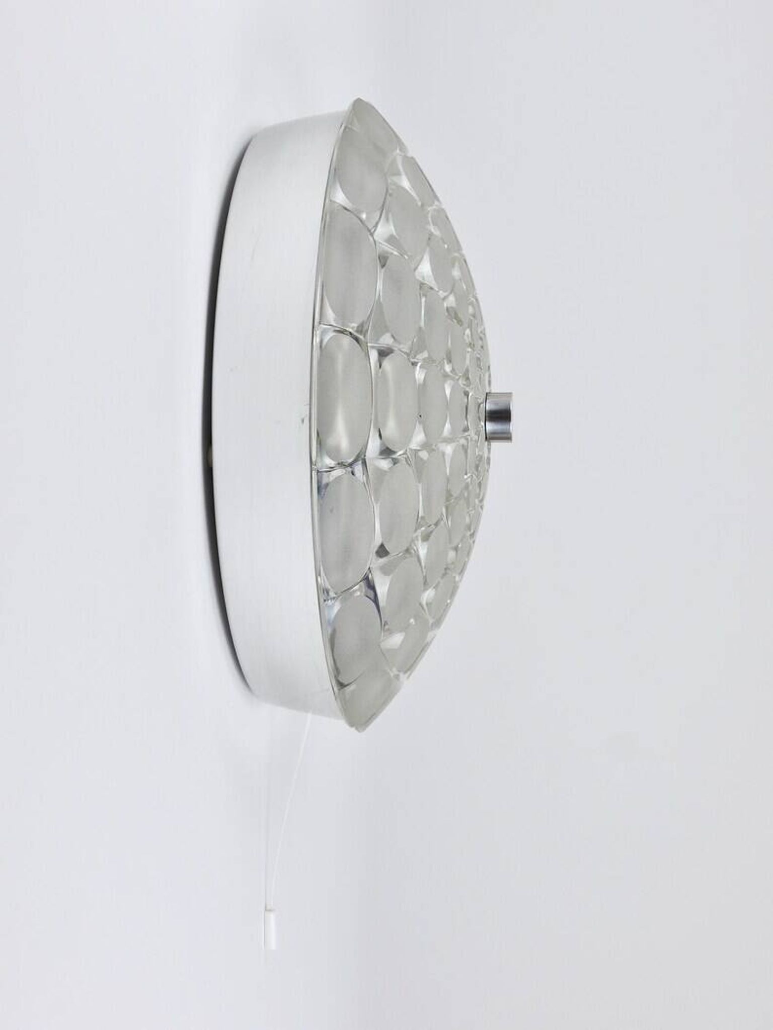 Peill & Putzer Large Round Op Art Glass Sconce, Wall Lamp, Flush Mount, Germany, 1970s