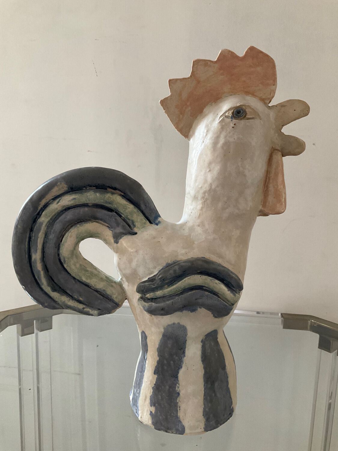 Vintage coq from the 60s in glazed stoneware