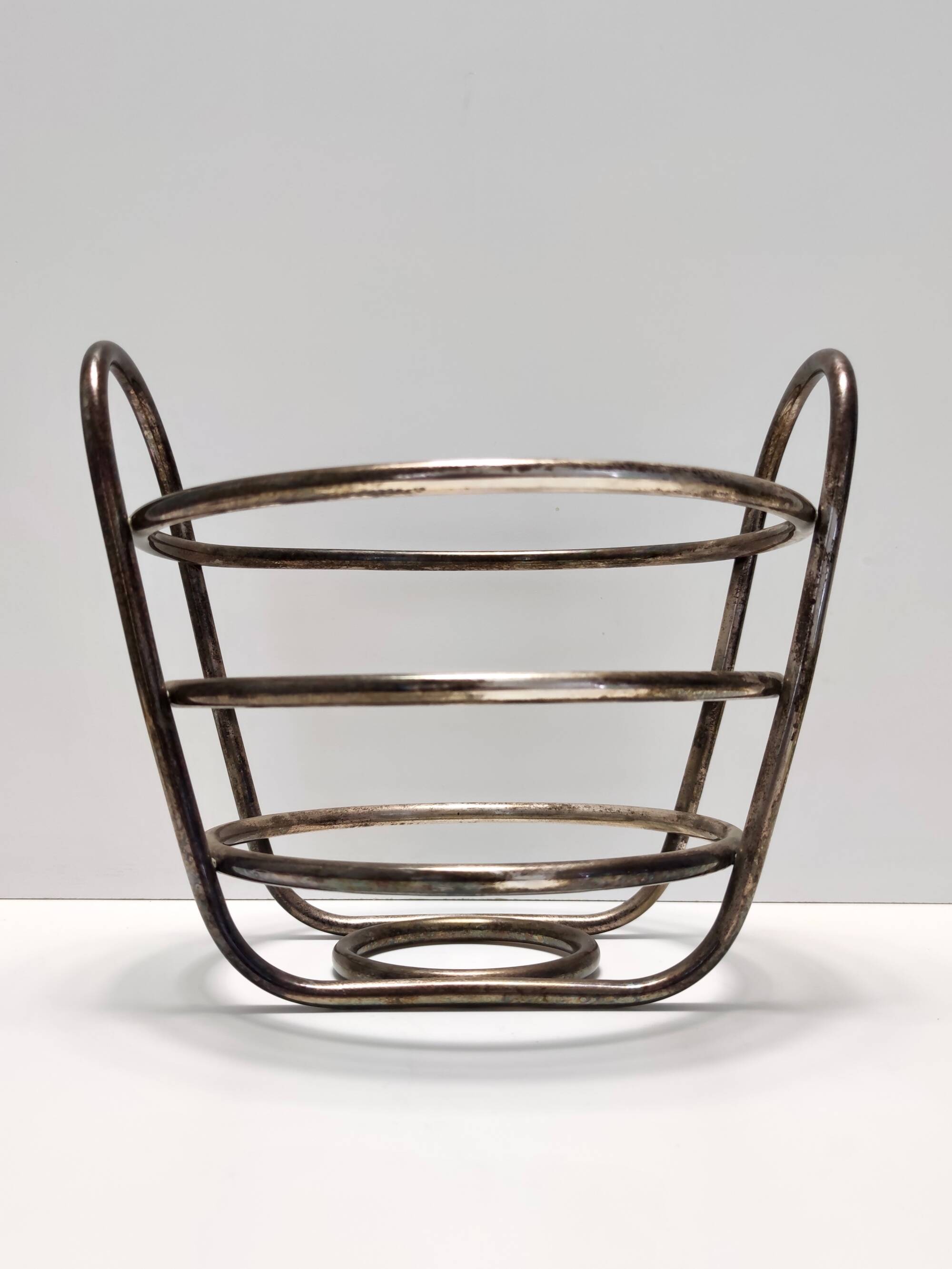 Postmodern Sheffield Plated Metal Fruit Basket by Lino Sabattini, Marked, Italy
