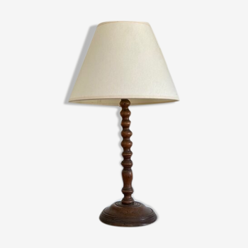 Wooden and white cotton table lamp