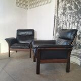 Paire de fauteuils Scala en cuir noir