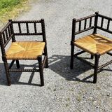 Pair of Bobbin armchairs, corner fire seat, corner