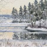 Peinture à l’huile de paysage de forêt de neige suédoise « Crisp », encadrée