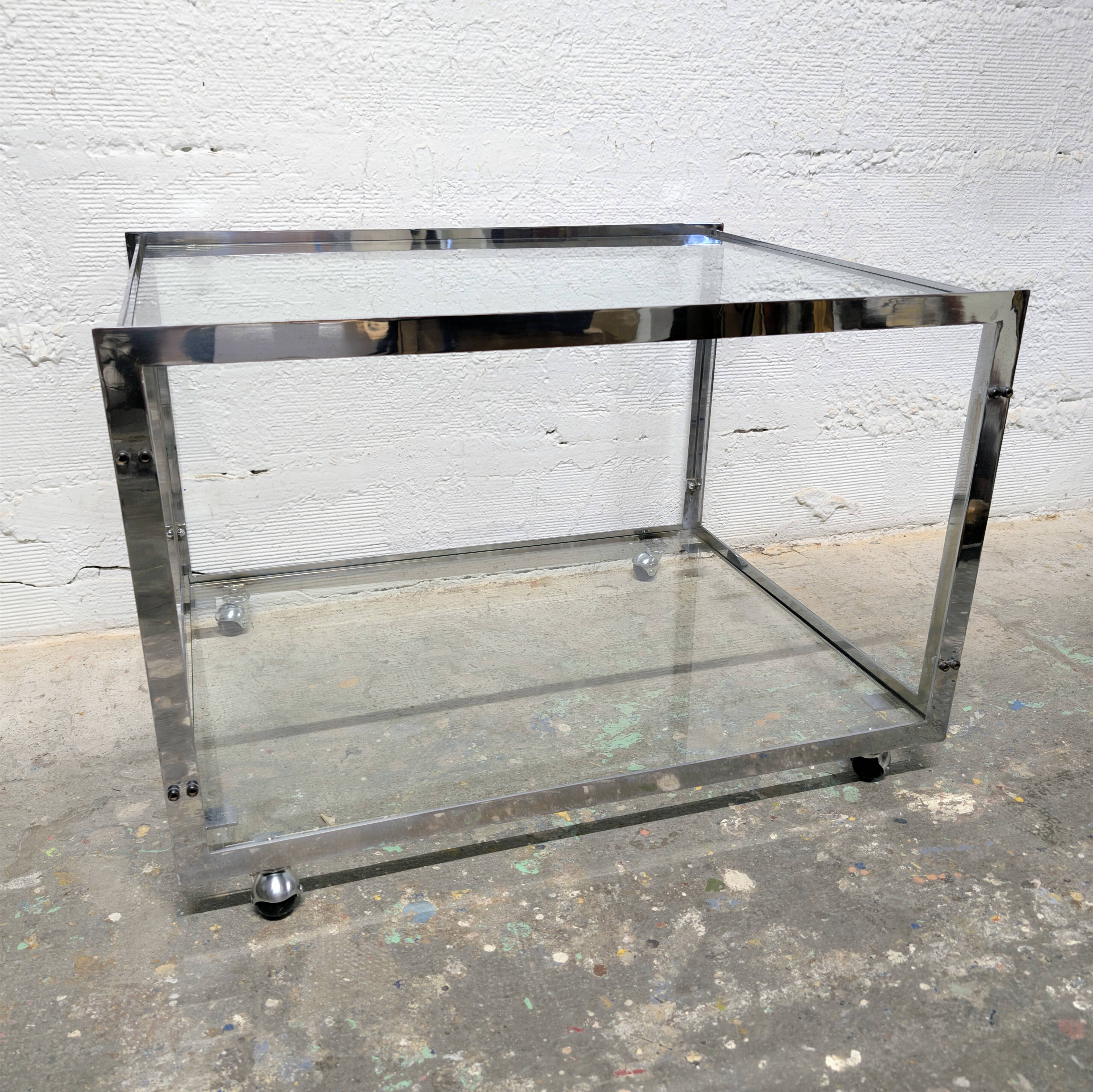 Table basse vintage chrome & verre Années 70